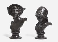 Two Wedgwood black basalt busts depicting Mercury and Minerva England, late 19th century