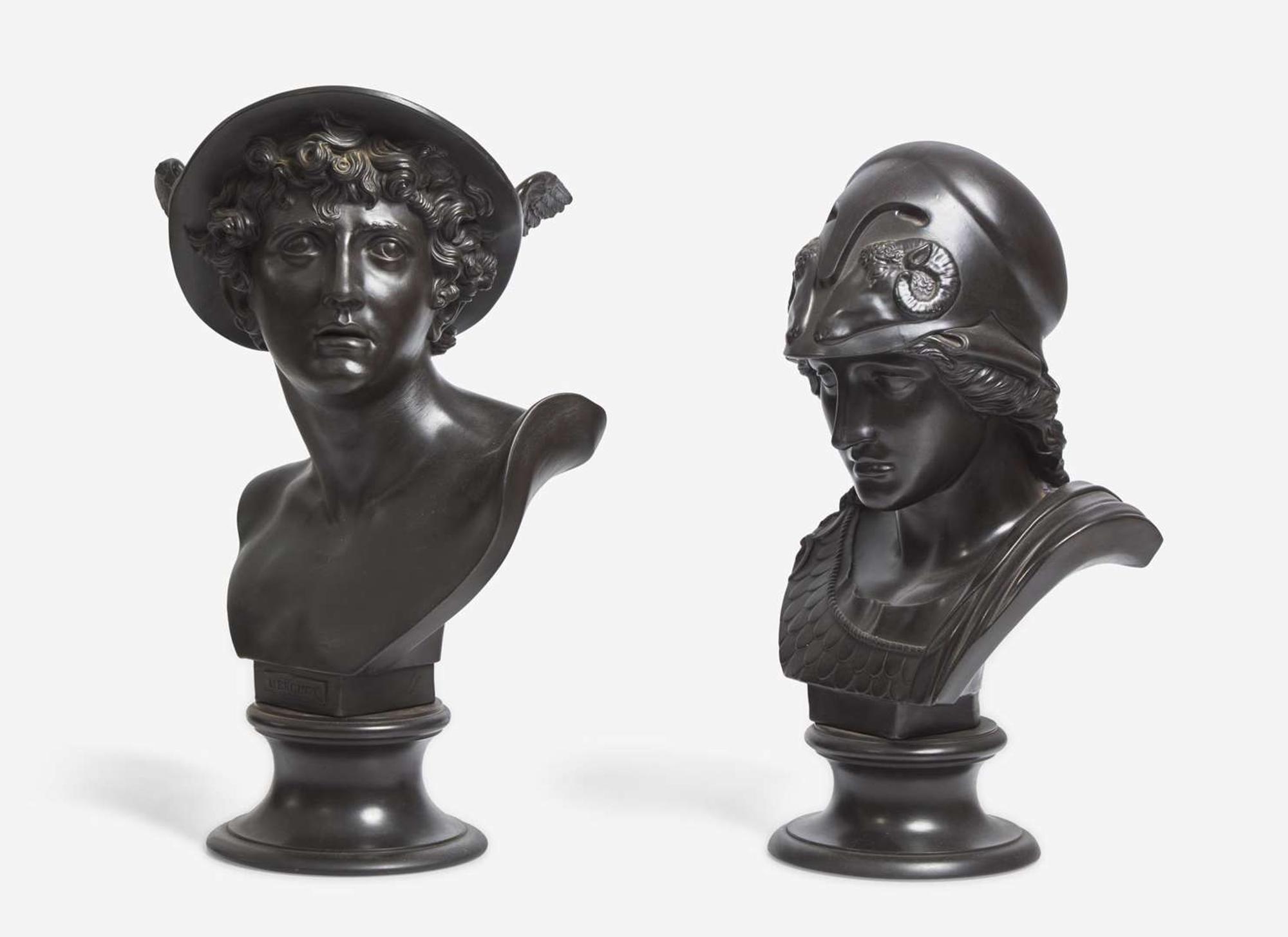 Two Wedgwood black basalt busts depicting Mercury and Minerva England, late 19th century