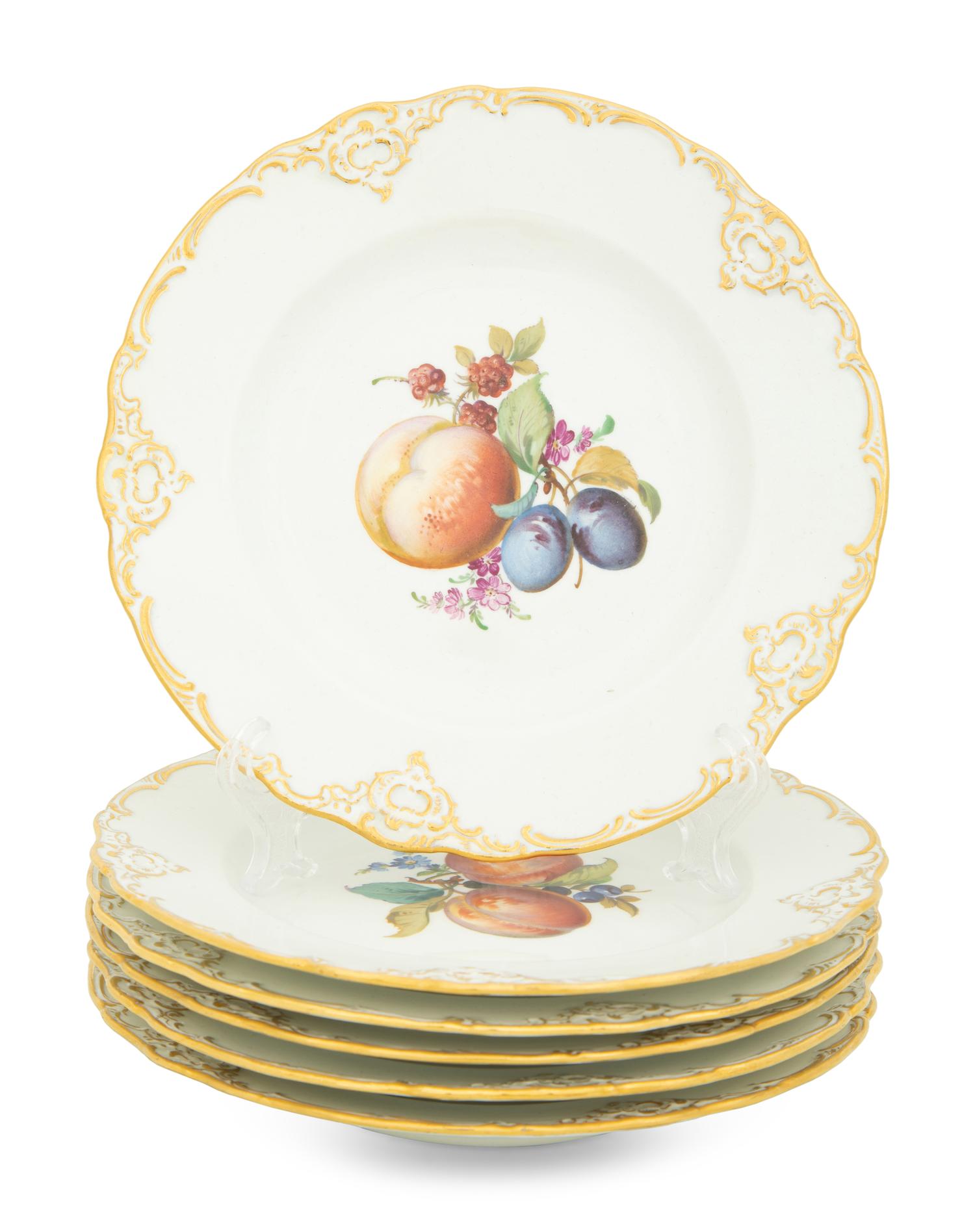Six Meissen Painted and Gilt Porcelain Luncheon Plates — 20TH CENTURY