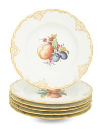 Six Meissen Painted and Gilt Porcelain Luncheon Plates — 20TH CENTURY