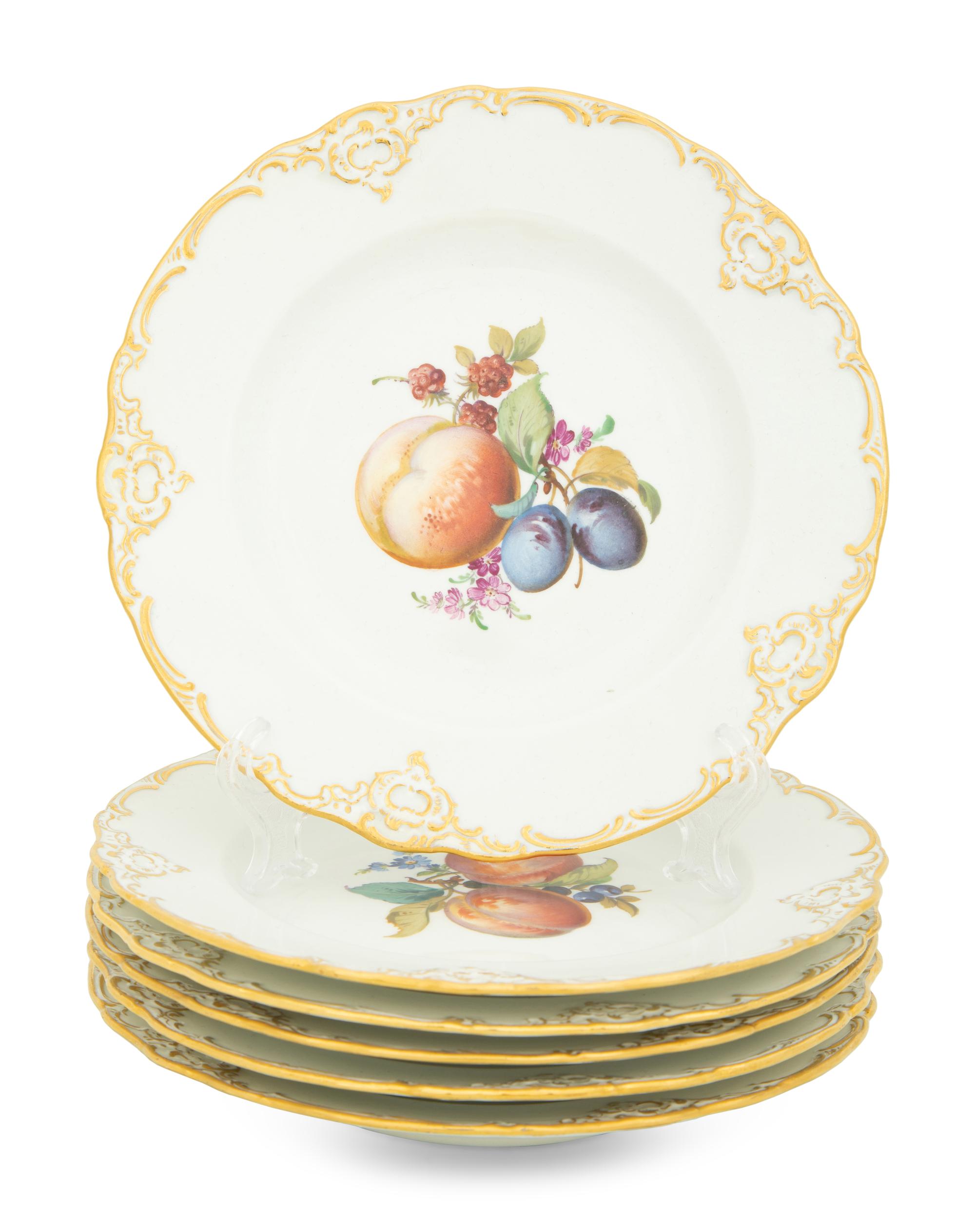 Six Meissen Painted and Gilt Porcelain Luncheon Plates — 20TH CENTURY