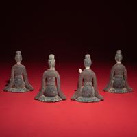 Four Chinese Painted Pottery Musicians, Northern Wei-Northern Qi Dynasty — 北魏晚期-北齊 灰陶彩繪伎樂俑一組四件