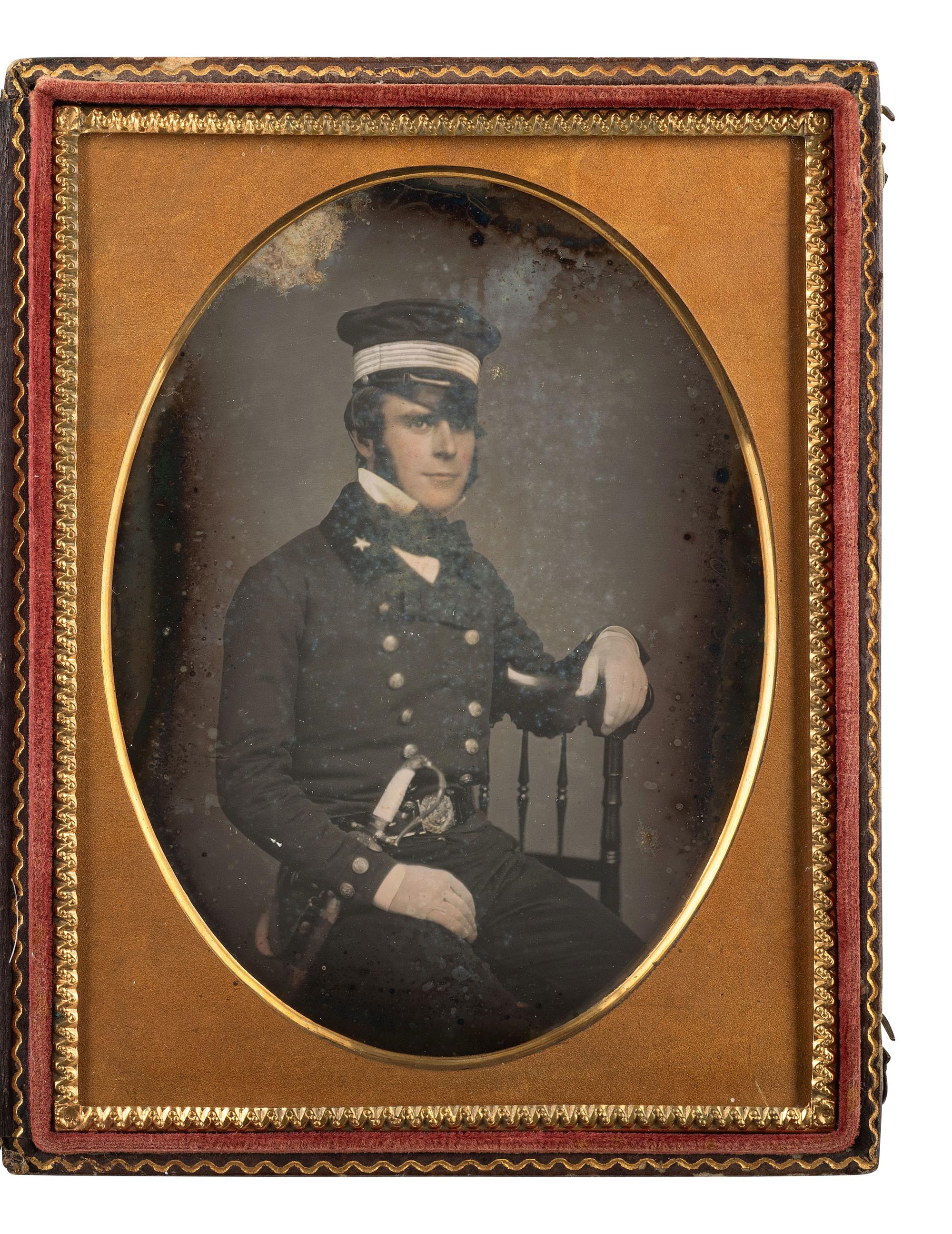 [MILITARIA - EARLY PHOTOGRAPHY]. BRADY, Mathew (1822-1896), photographer. Quarter plate daguerreotype portrait of a US naval officer in dress uniform. New York, n.d.