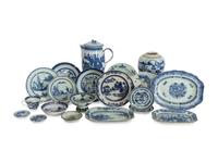 A Group of Fourteen Blue and White Porcelain Articles