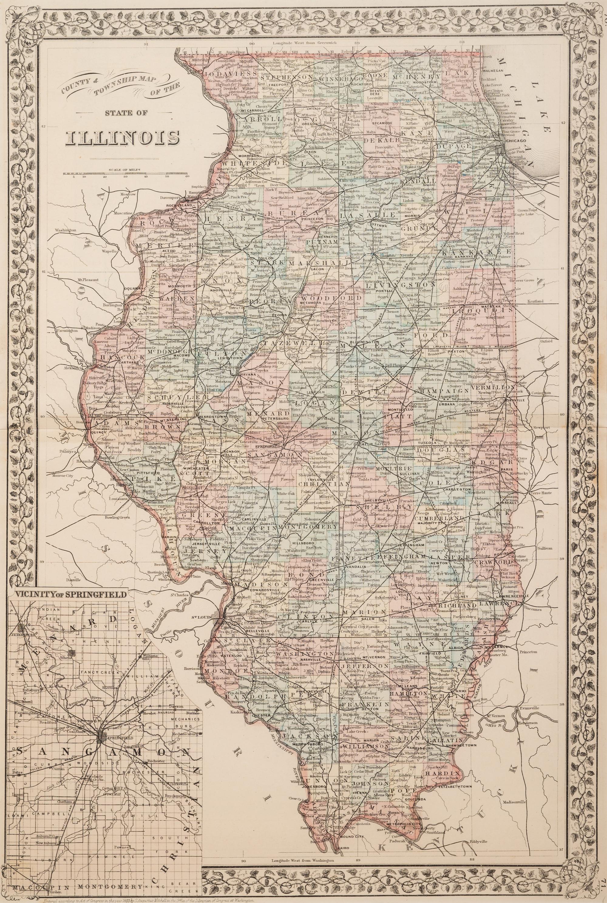 Five Framed Maps Pertaining to Illinois and the Surrounding States