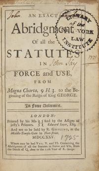 [American Law] John Jay's Copy of These English Legal Statutes, in 8 Volumes, all Signed by Him