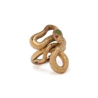 YELLOW GOLD AND GEMSTONE SNAKE RING