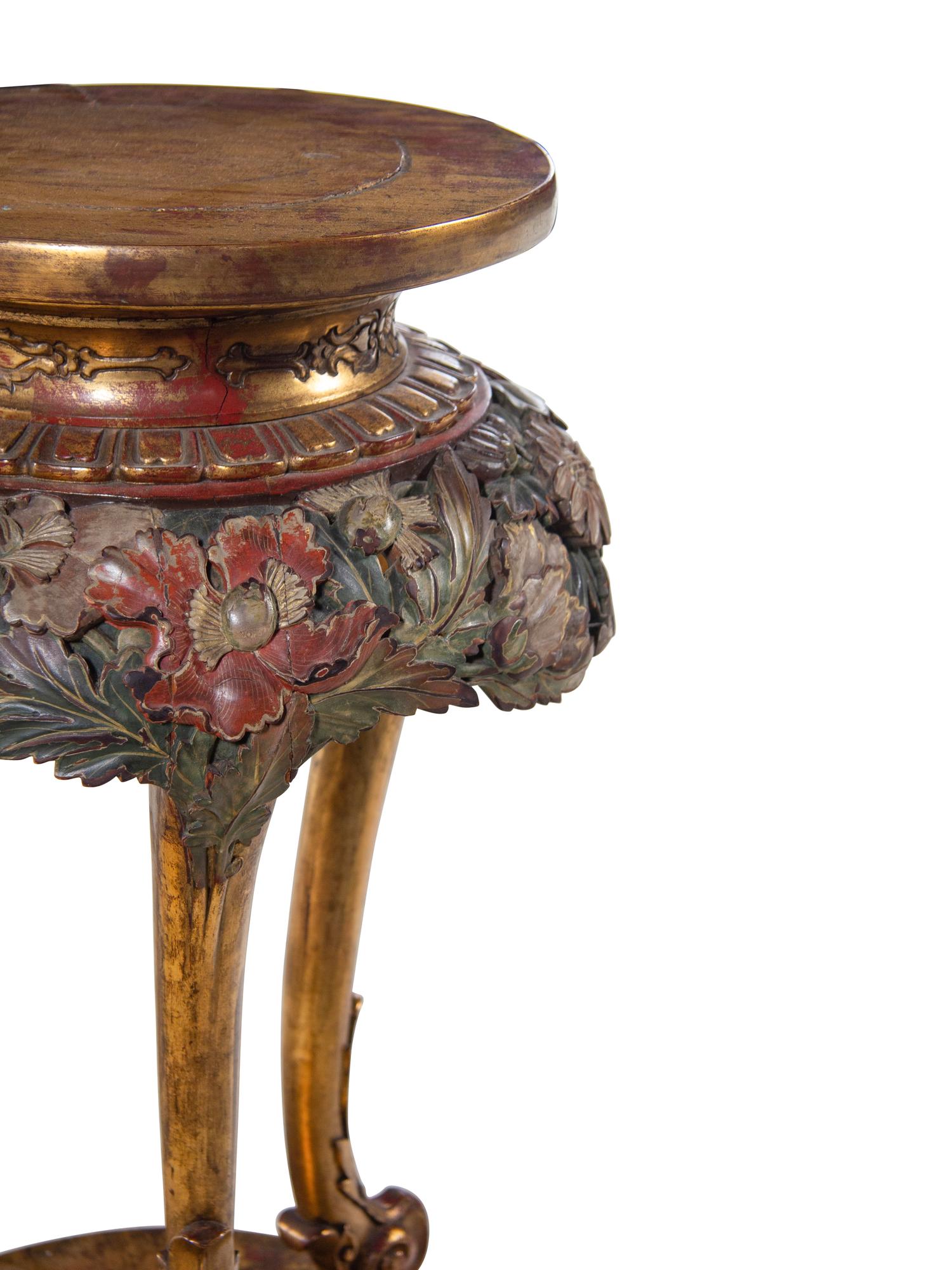 A Gilt and Polychrome Lacquered Carved Wood Stand, Huaji