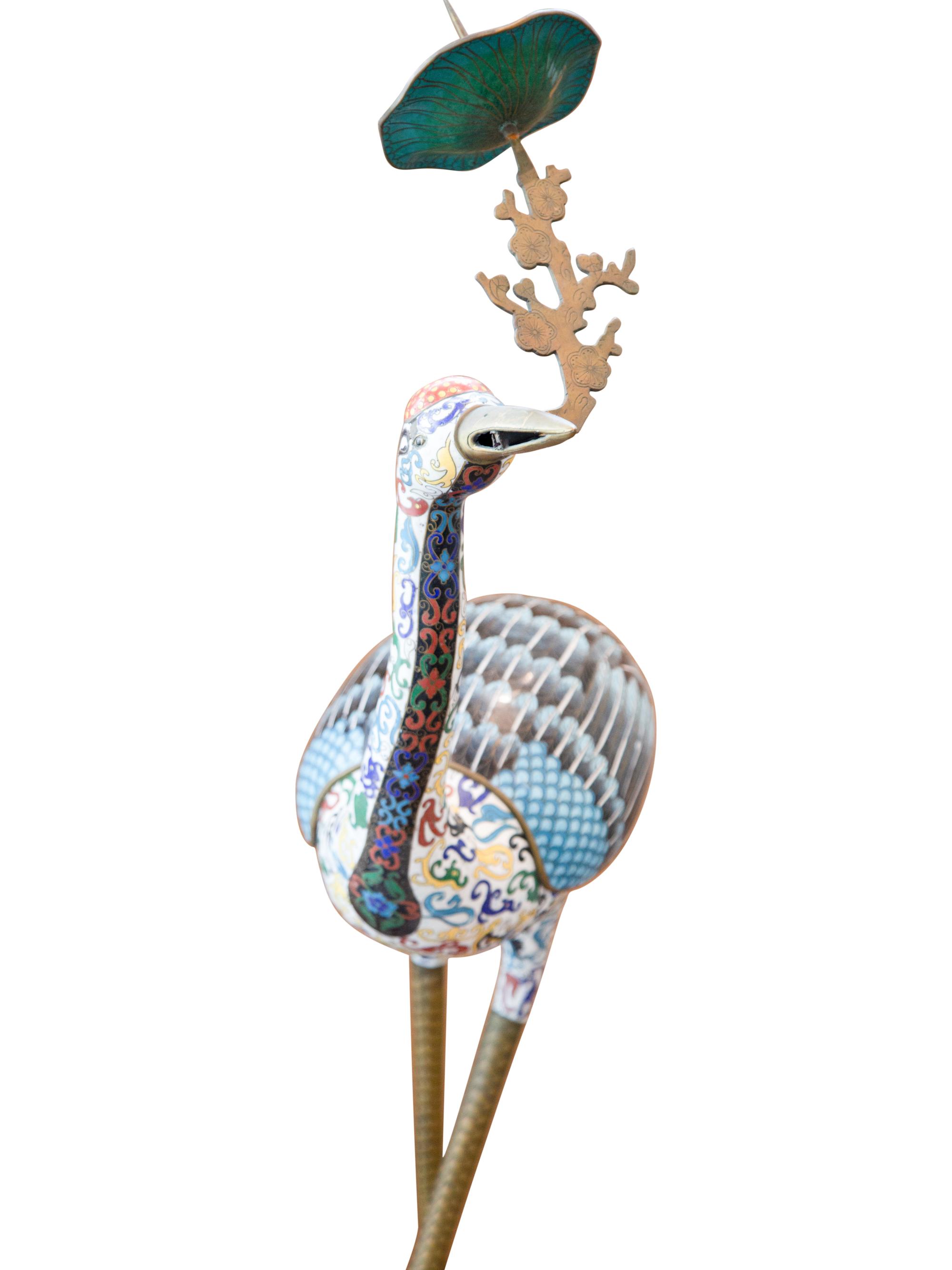 A Pair of Chinese Cloisonné Enamel Cranes