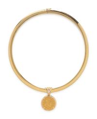 YELLOW GOLD, DIAMOND, AND COIN OMEGA CHOKER NECKLACE