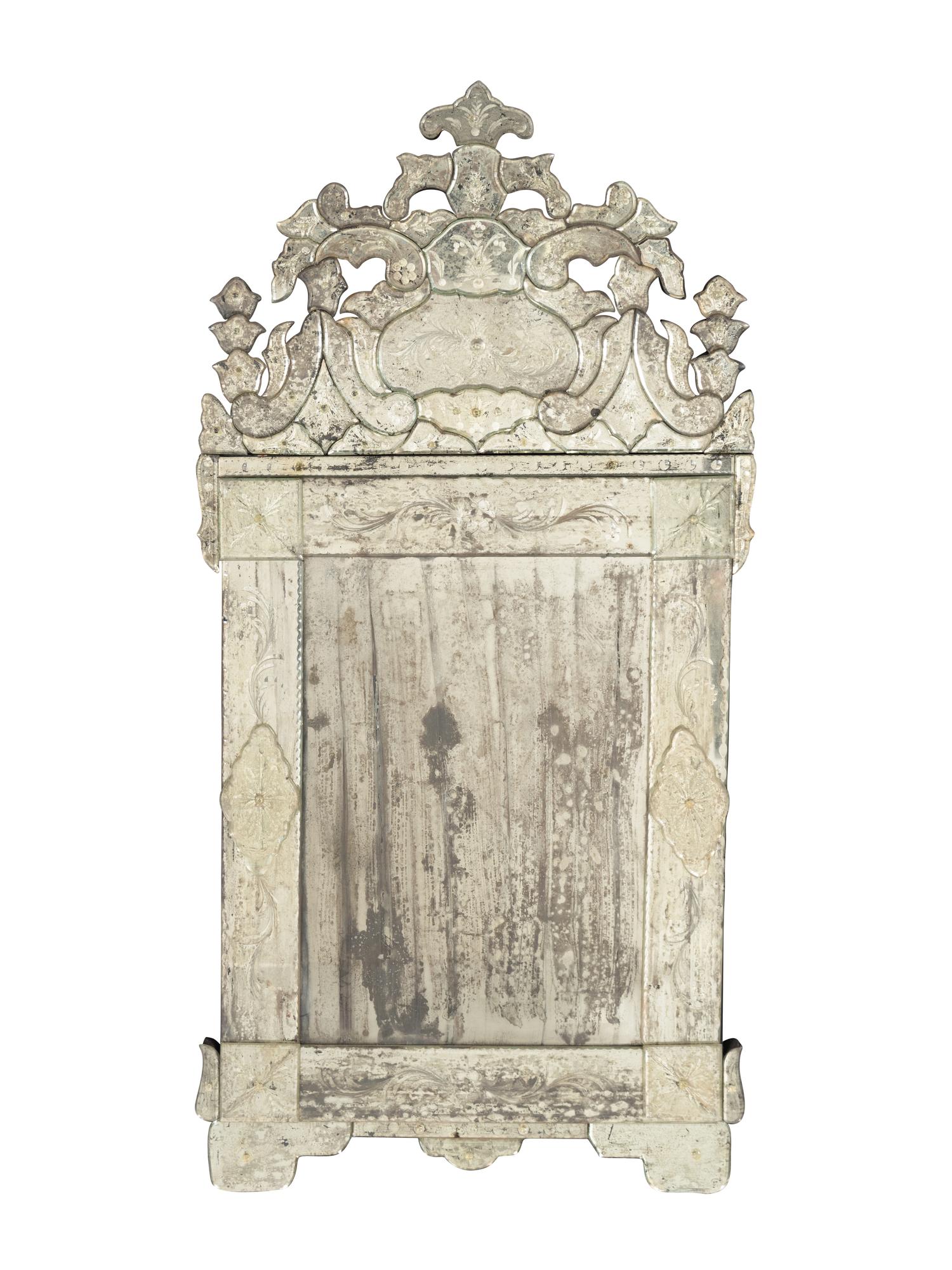 A Pair of Venetian Style Mirror-Veneered Console Tables and Mirrors