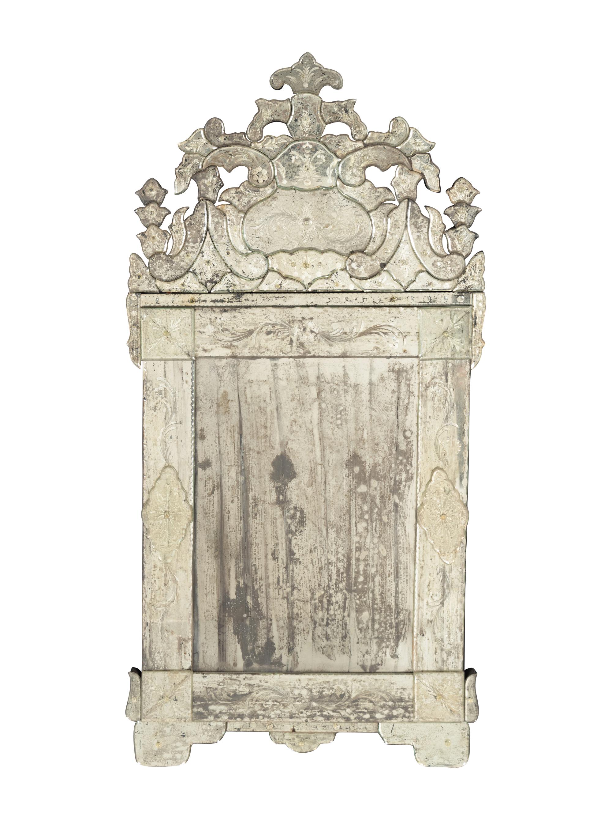 A Pair of Venetian Style Mirror-Veneered Console Tables and Mirrors
