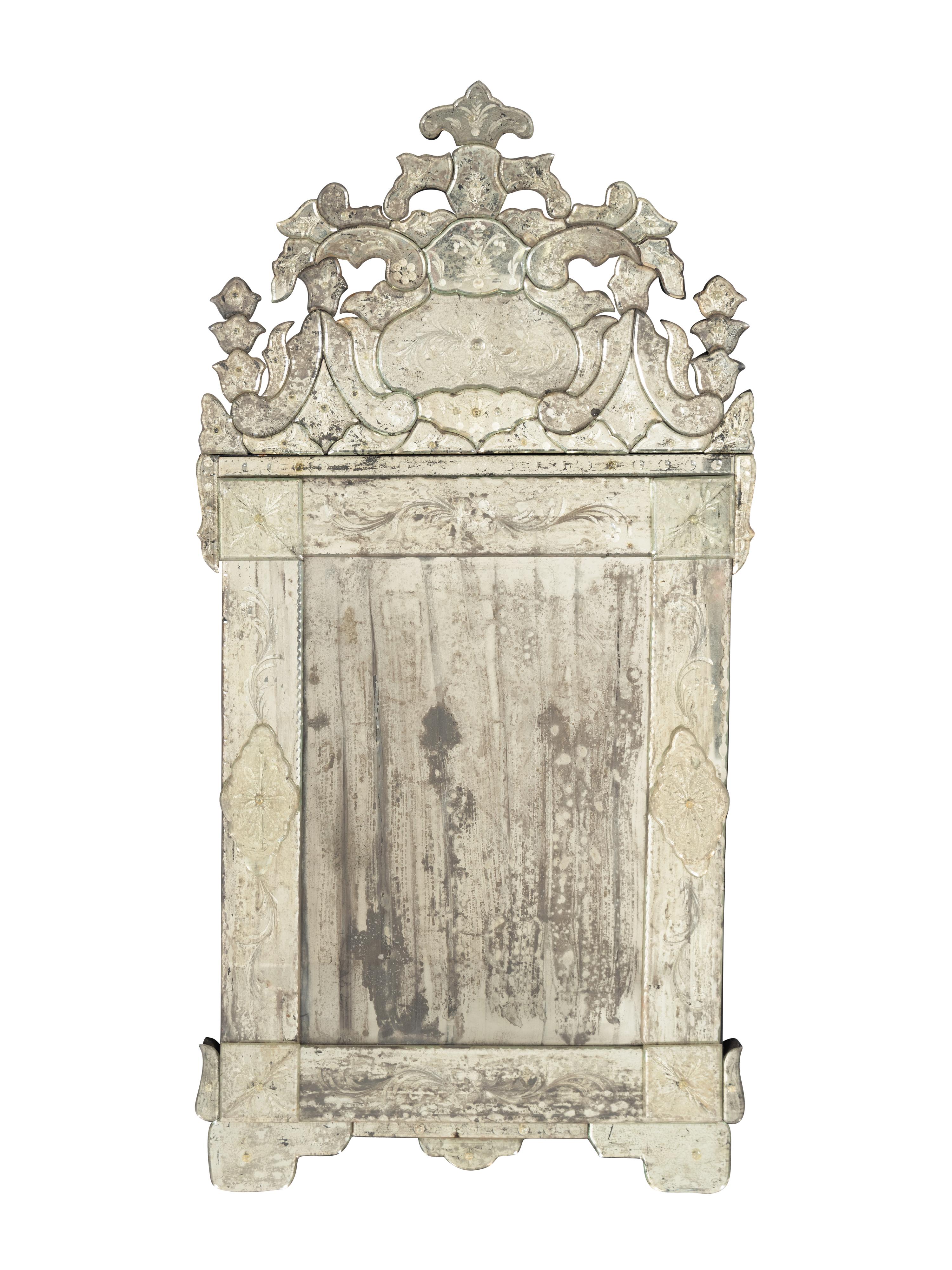 A Pair of Venetian Style Mirror-Veneered Console Tables and Mirrors