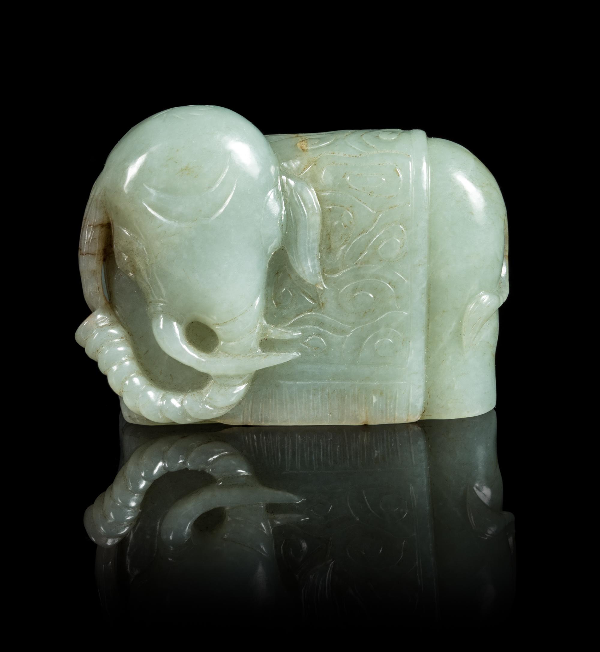 A Chinese Celadon Jade Figure of Elephant
