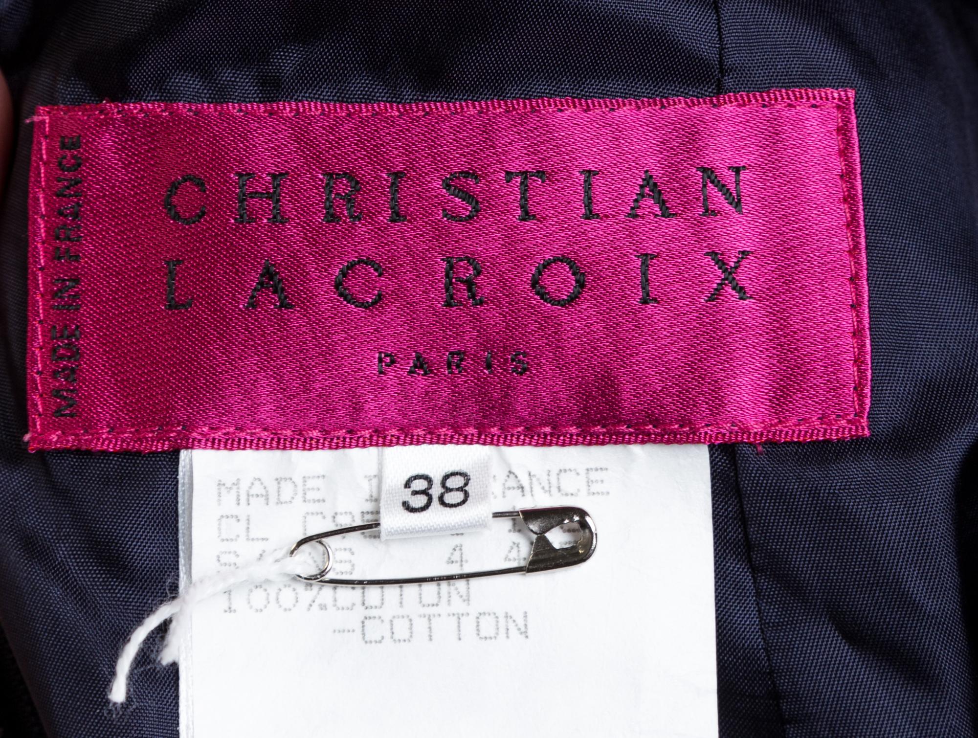 A Christian Lacroix Blue and Red Cotton Skirt Ensemble, Both Size 38.
