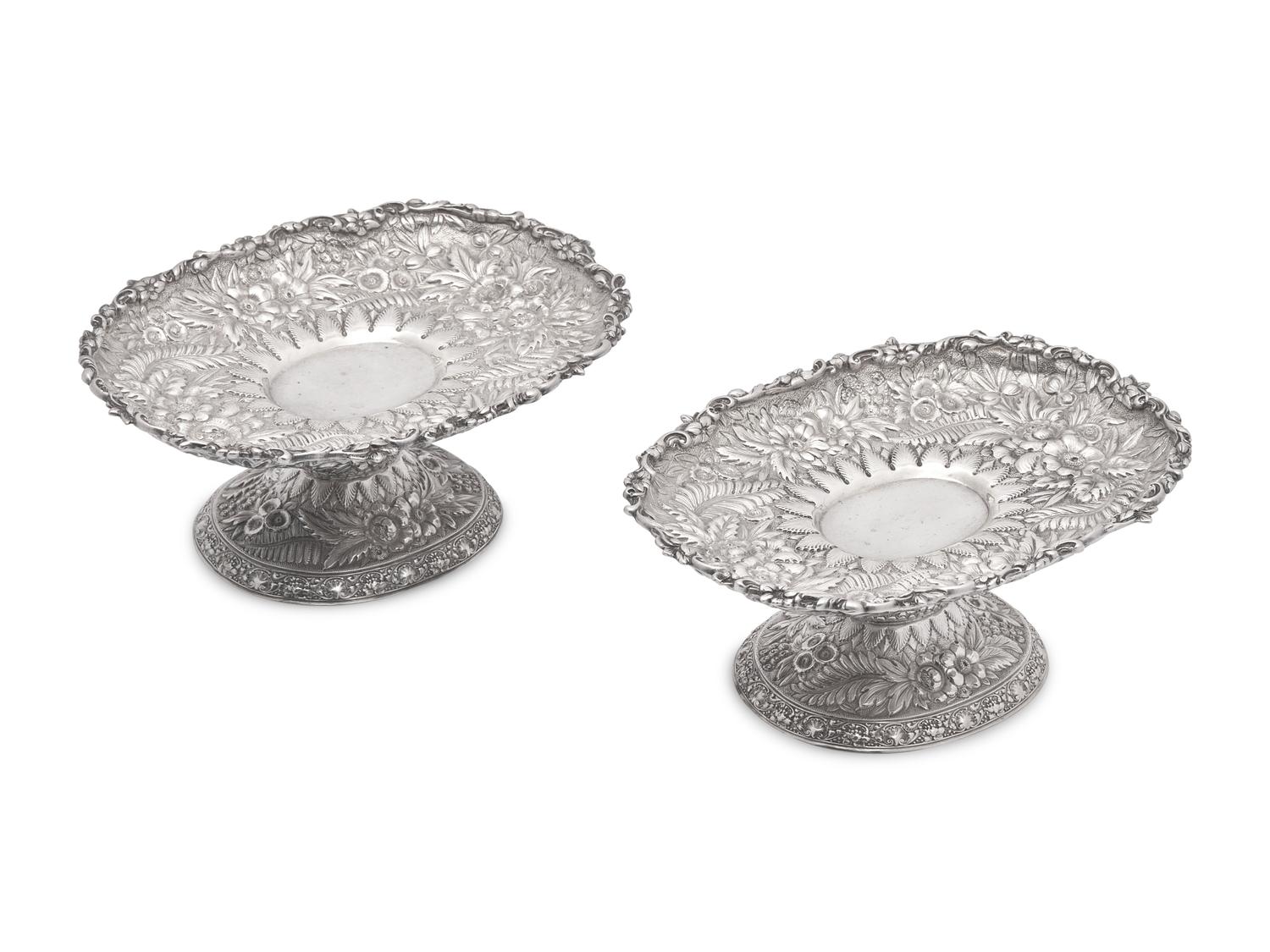 A Pair of Sterling Silver Floral Repousse Tazzas, Tiffany & Co., New York, NY, Circa 1880