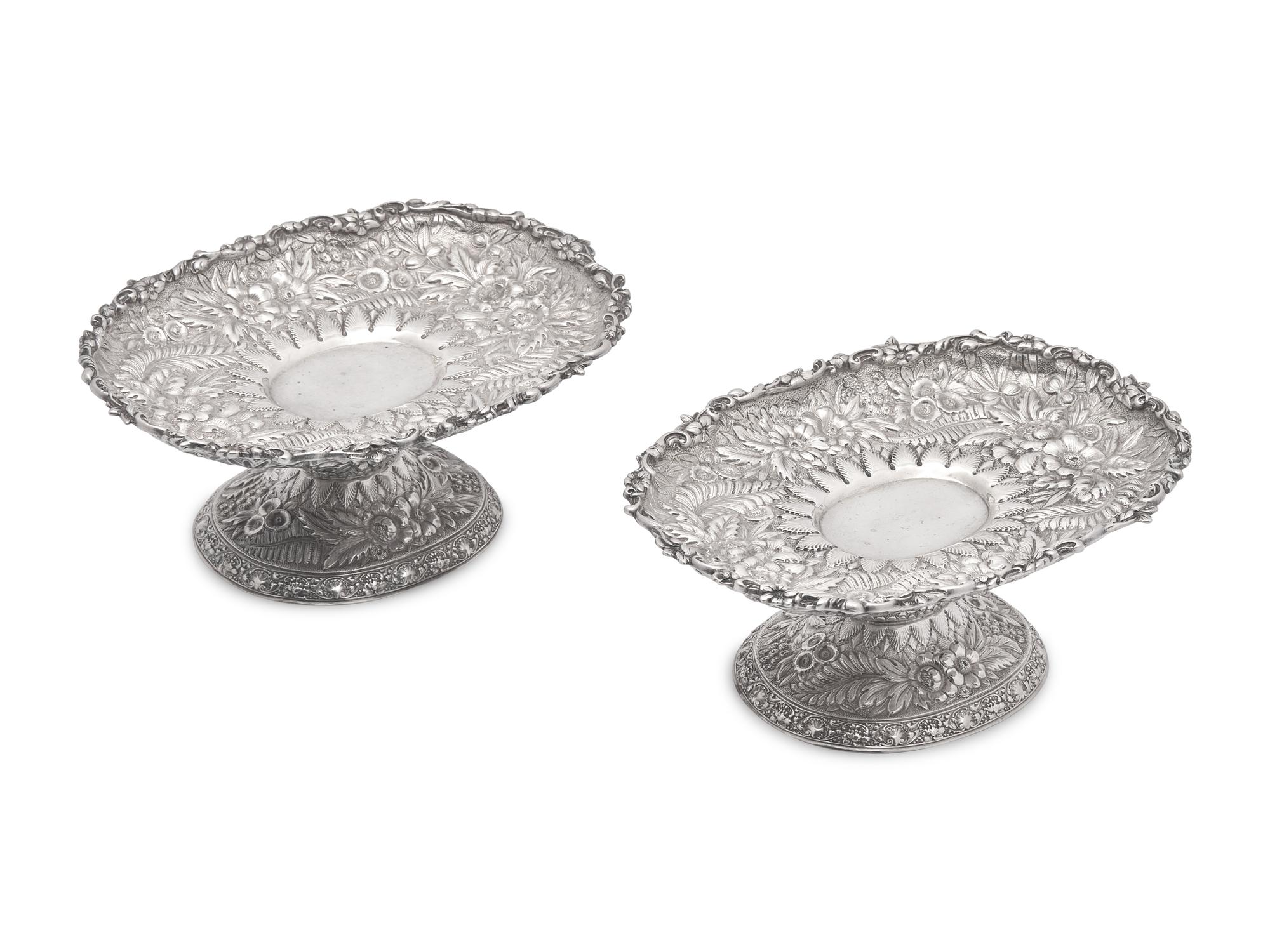 A Pair of Sterling Silver Floral Repousse Tazzas, Tiffany & Co., New York, NY, Circa 1880