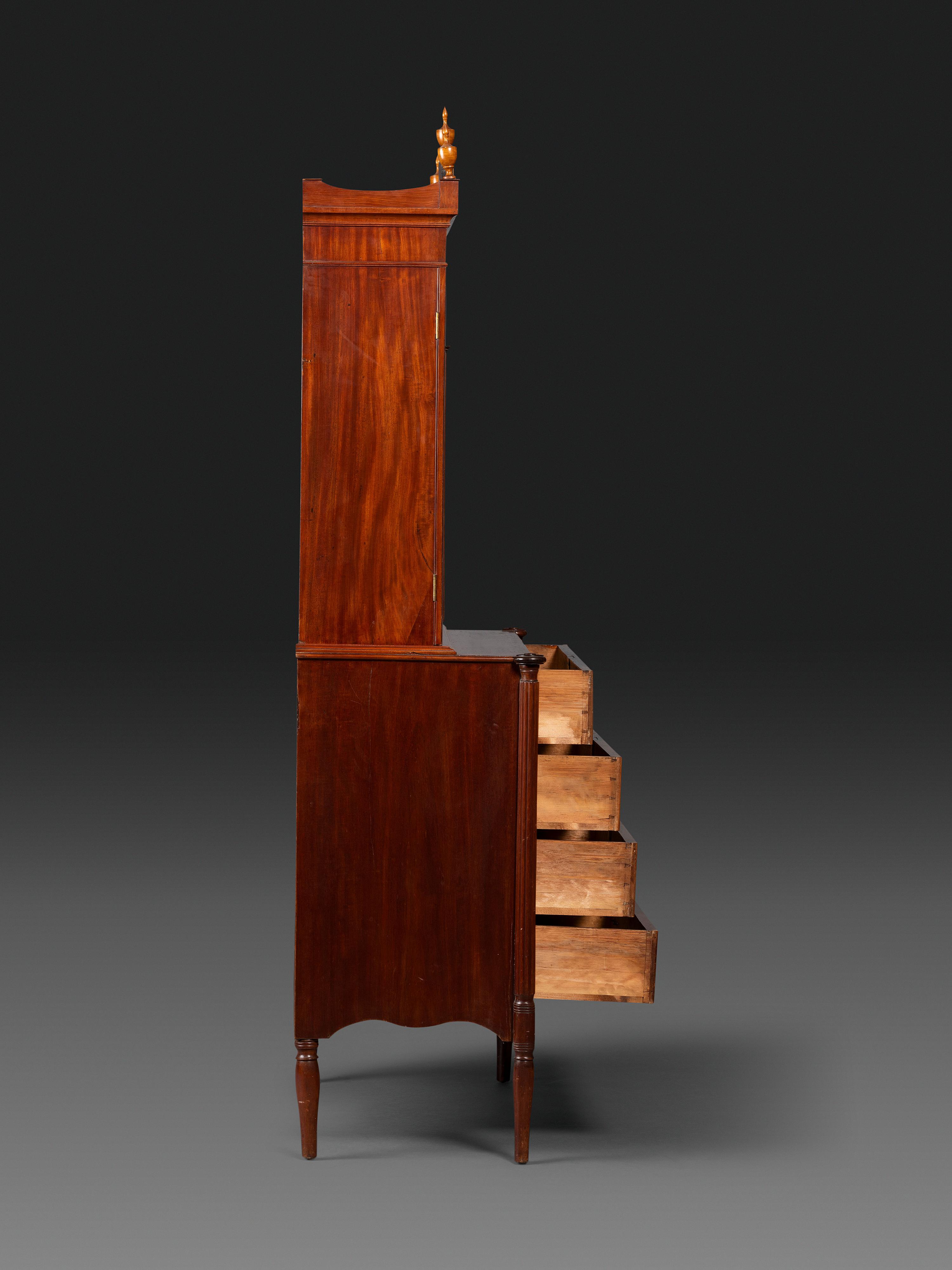 A Federal Mahogany and Figured Maple Secretary Bookcase