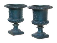 A Pair of Painted Iron Garden Urns