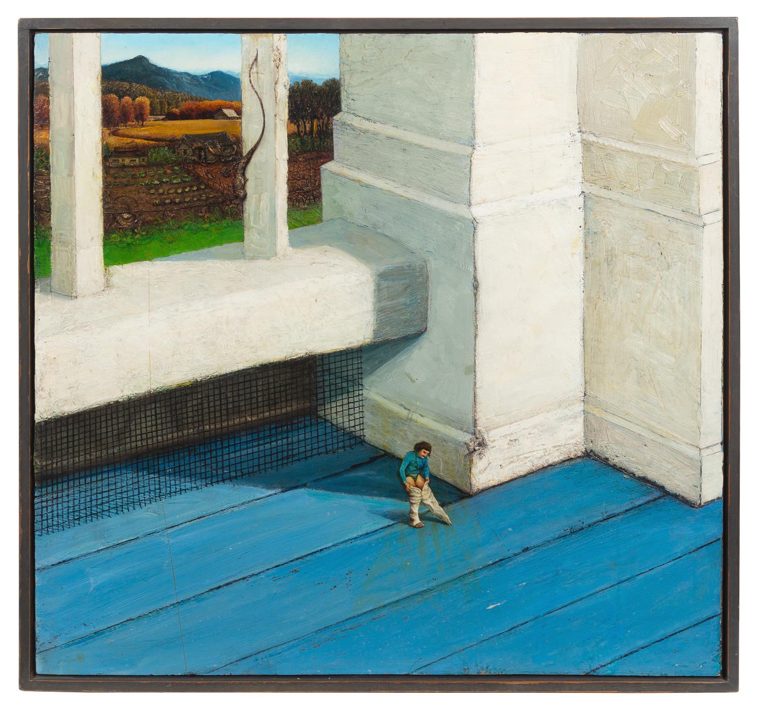 Gregory Joseph Gillespie, (American, 1936-2000), Porch, Landscape, Lizard, and Man, 1988-89