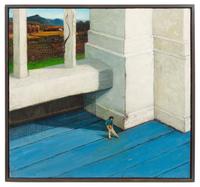 Gregory Joseph Gillespie, (American, 1936-2000), Porch, Landscape, Lizard, and Man, 1988-89
