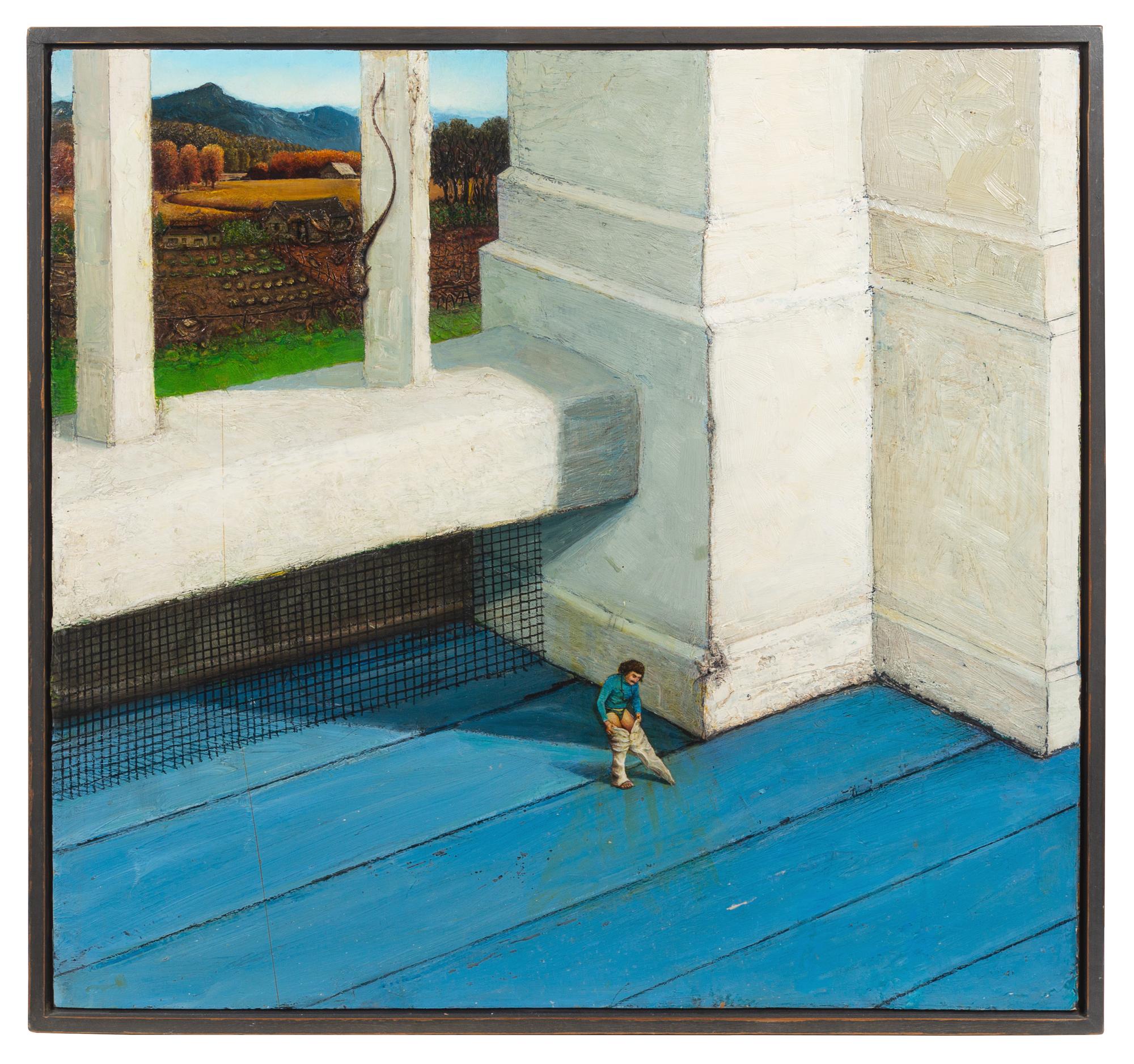 Gregory Joseph Gillespie, (American, 1936-2000), Porch, Landscape, Lizard, and Man, 1988-89