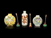 Three Chinese Famille Rose Porcelain Snuff Bottles