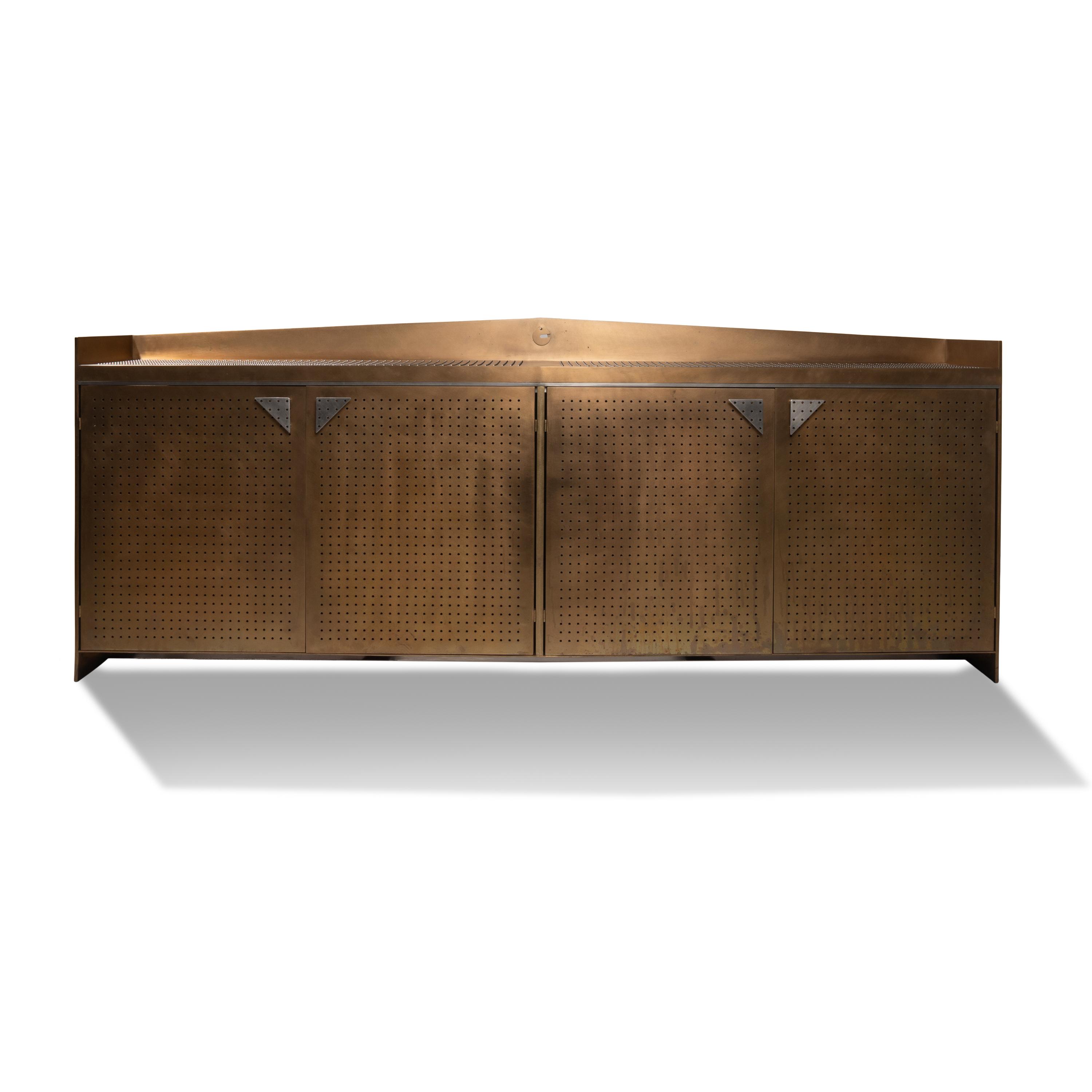 Great Lakes Art Studio Modern Design — Patinated and Perforated Bronze Sideboard
