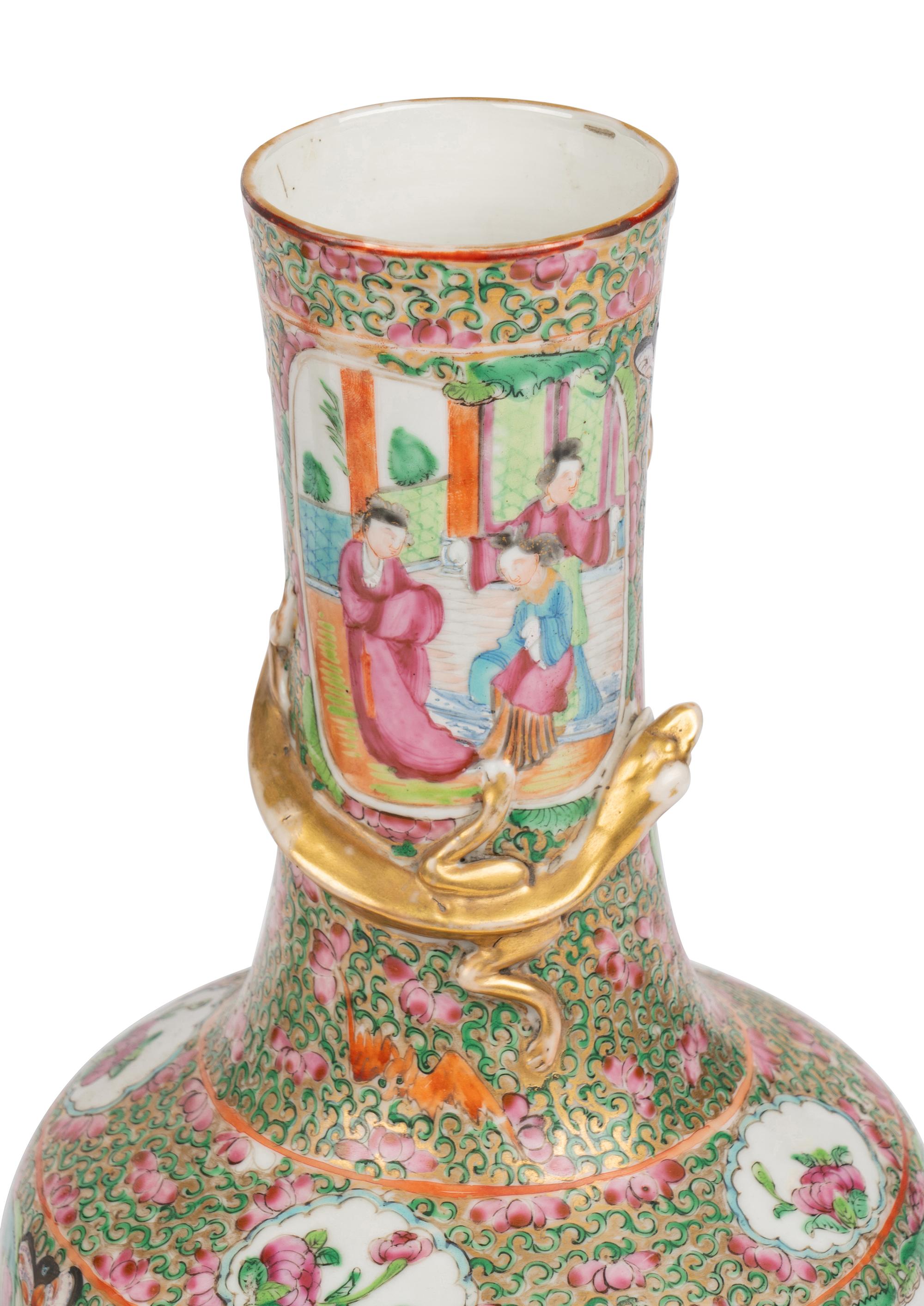 A Pair of Chinese Export Rose Medallion Vases