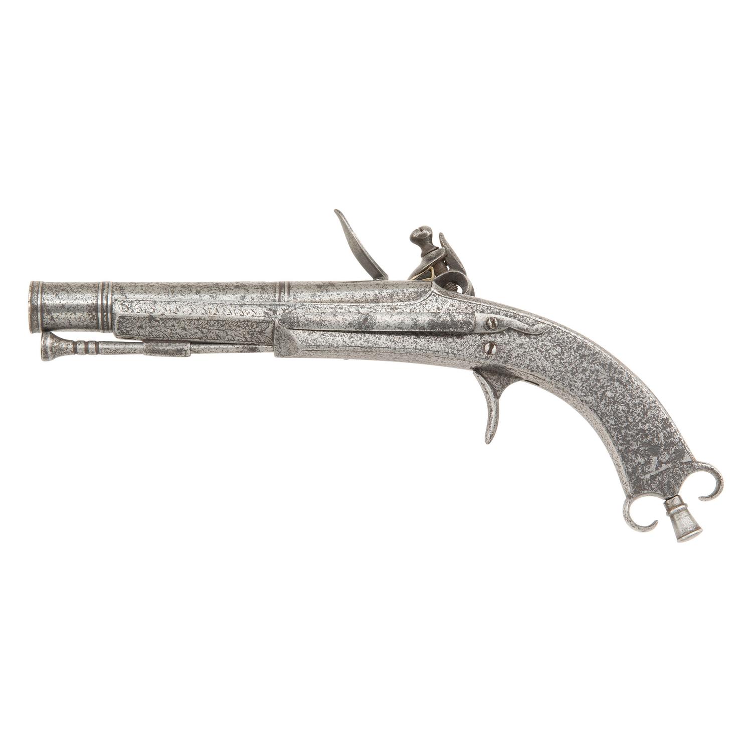 Scottish Steel Scroll Butt Flintlock Pocket Pistol
