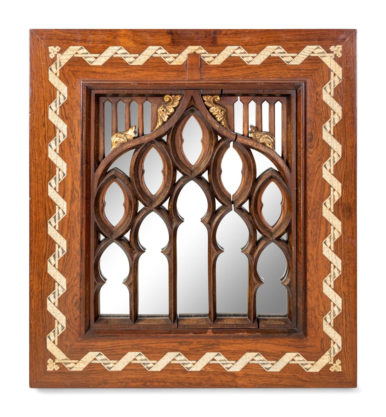 A Gothic Revival Bone Inlaid Mirror