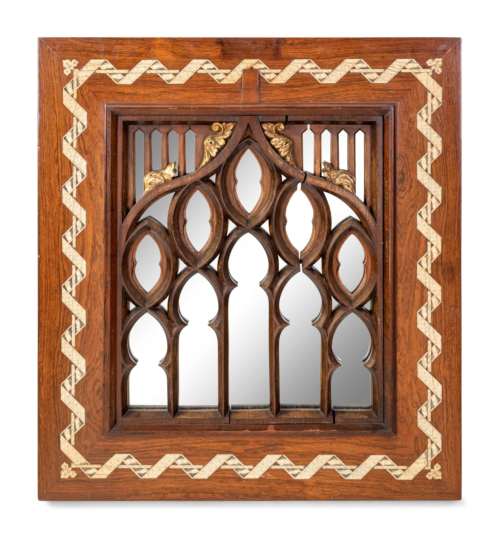 A Gothic Revival Bone Inlaid Mirror