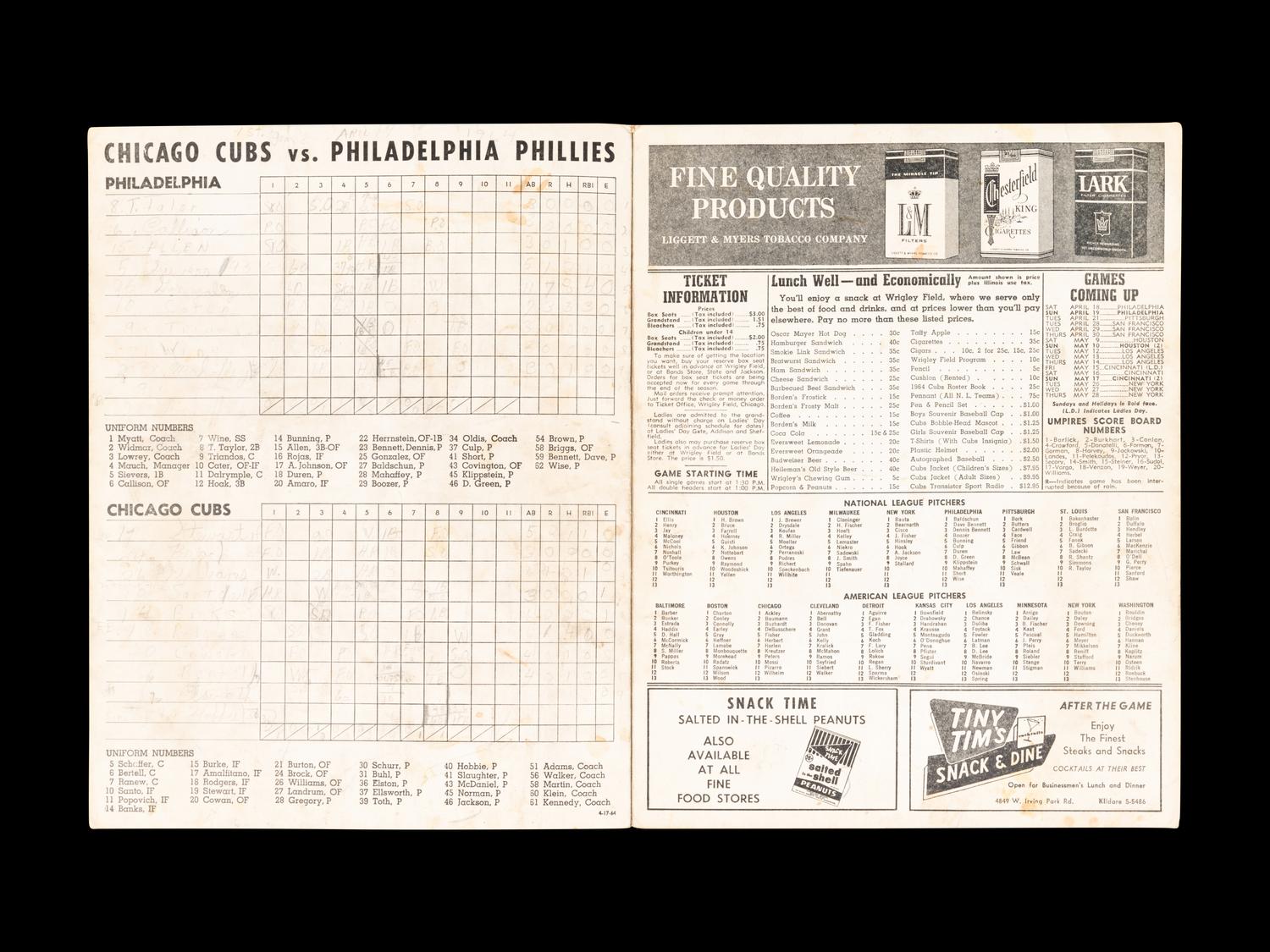 A Group of 12 1960s-70s Chicago Cubs Wrigley Field Signed Autograph Scorecards (Including Ernie Banks, Billy Williams, Fergie Jenkins and Ron Santo)