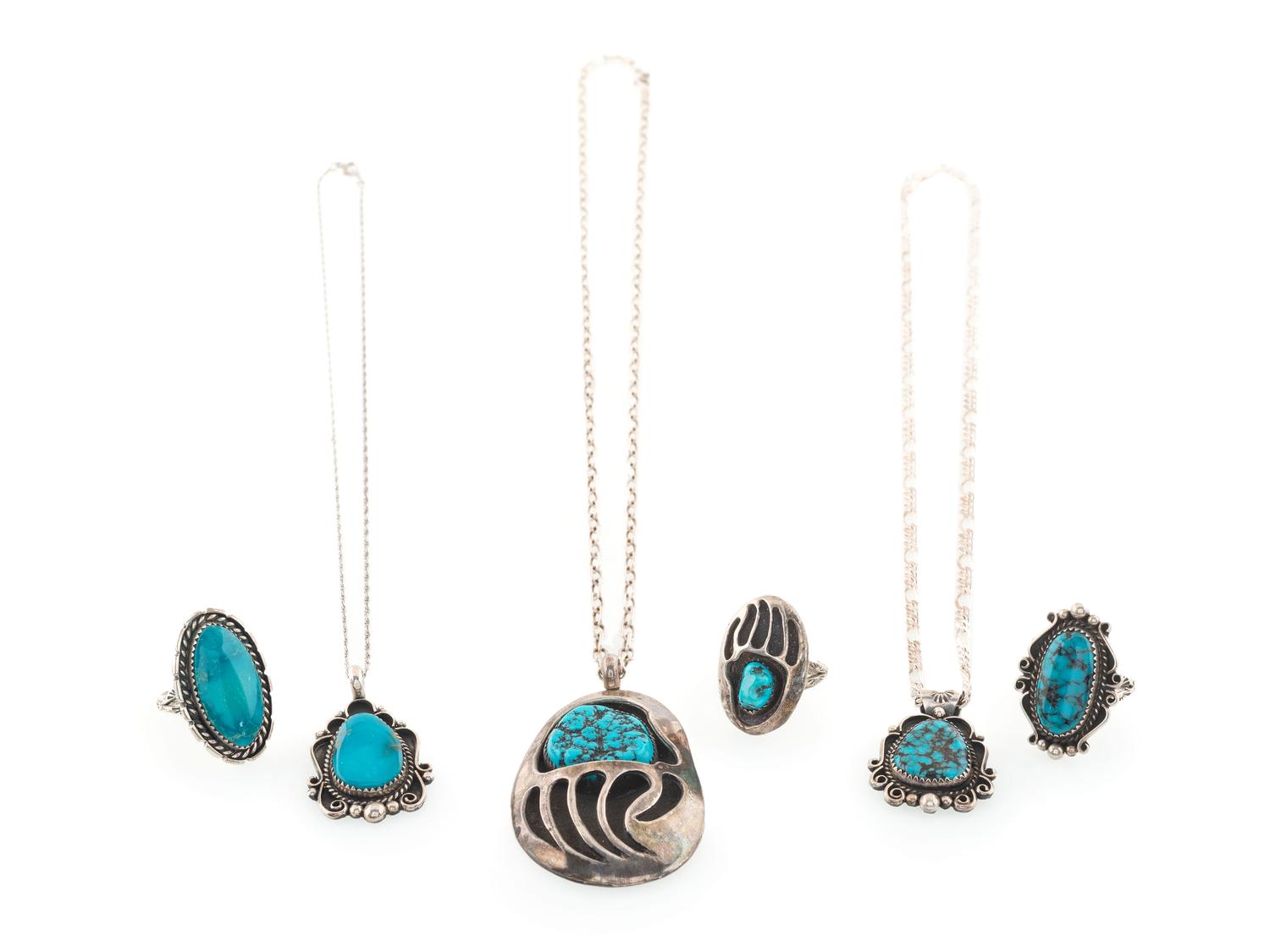Southwestern-style Silver and Turquoise Pendants AMD Rings