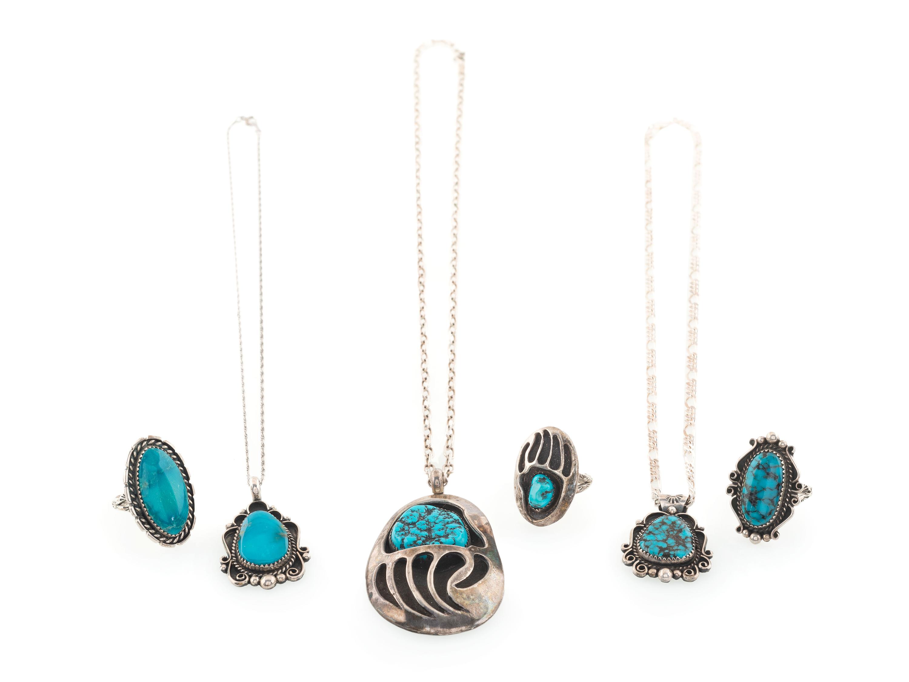 Southwestern-style Silver and Turquoise Pendants AMD Rings