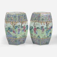 A pair of Chinese famille rose-decorated garden seats 洋彩开光花鸟人物图坐墩 19th/20th century ???????