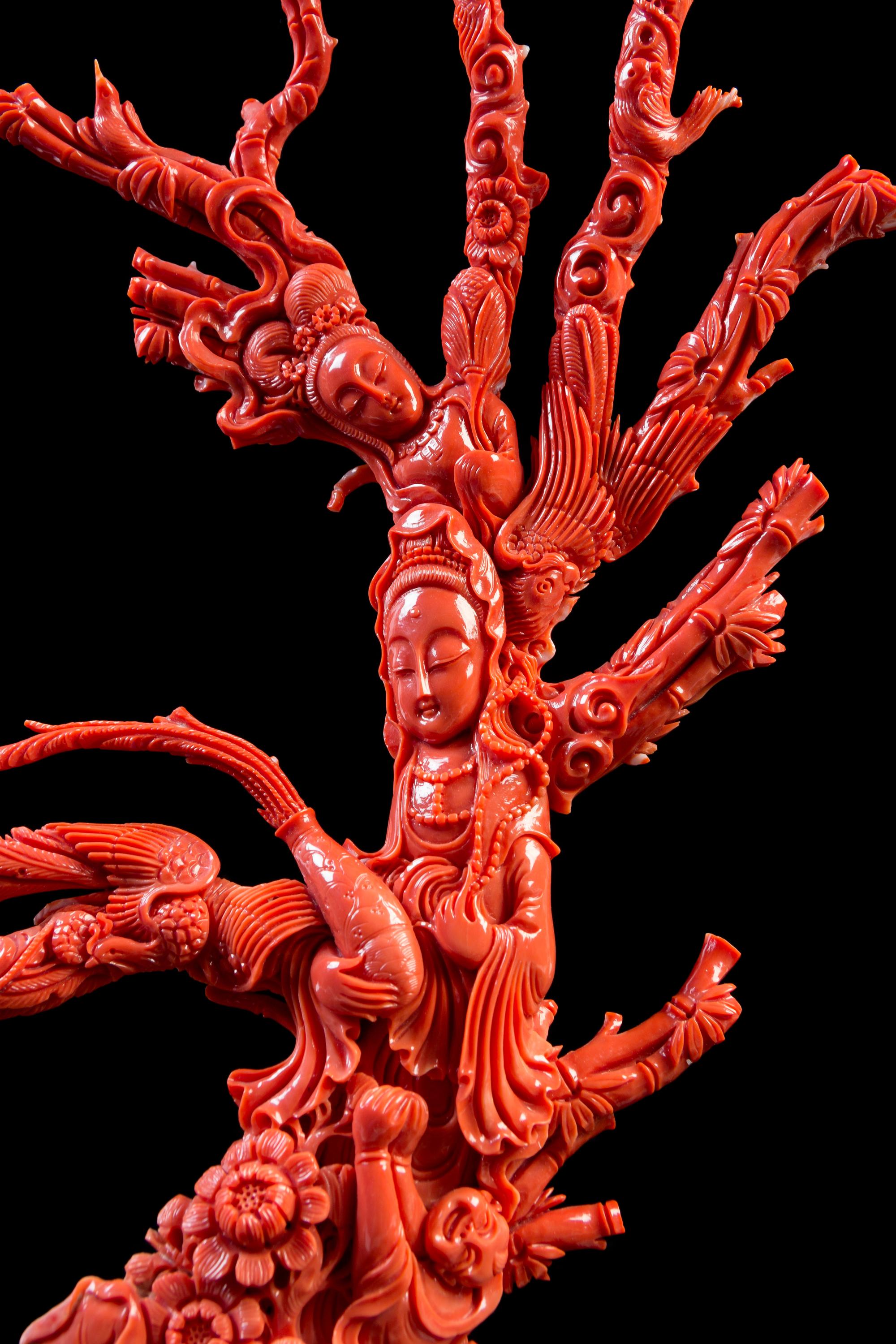 A Large Red Coral Figural Group Height 14 inches. — LATE QING DYNASTY/REPUBLIC PERIOD