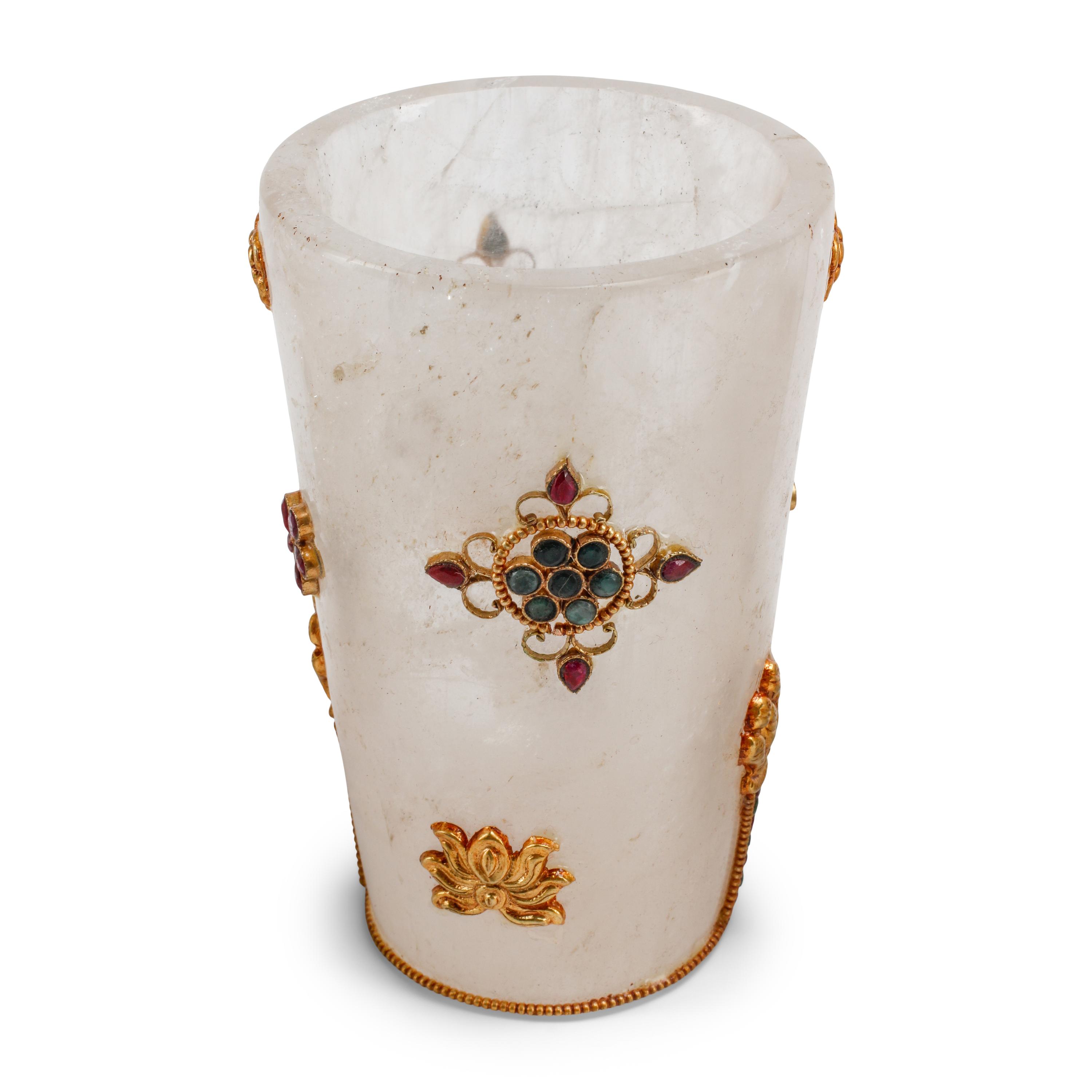 Four Jeweled Rock Crystal and Gilt Filigree Tumblers