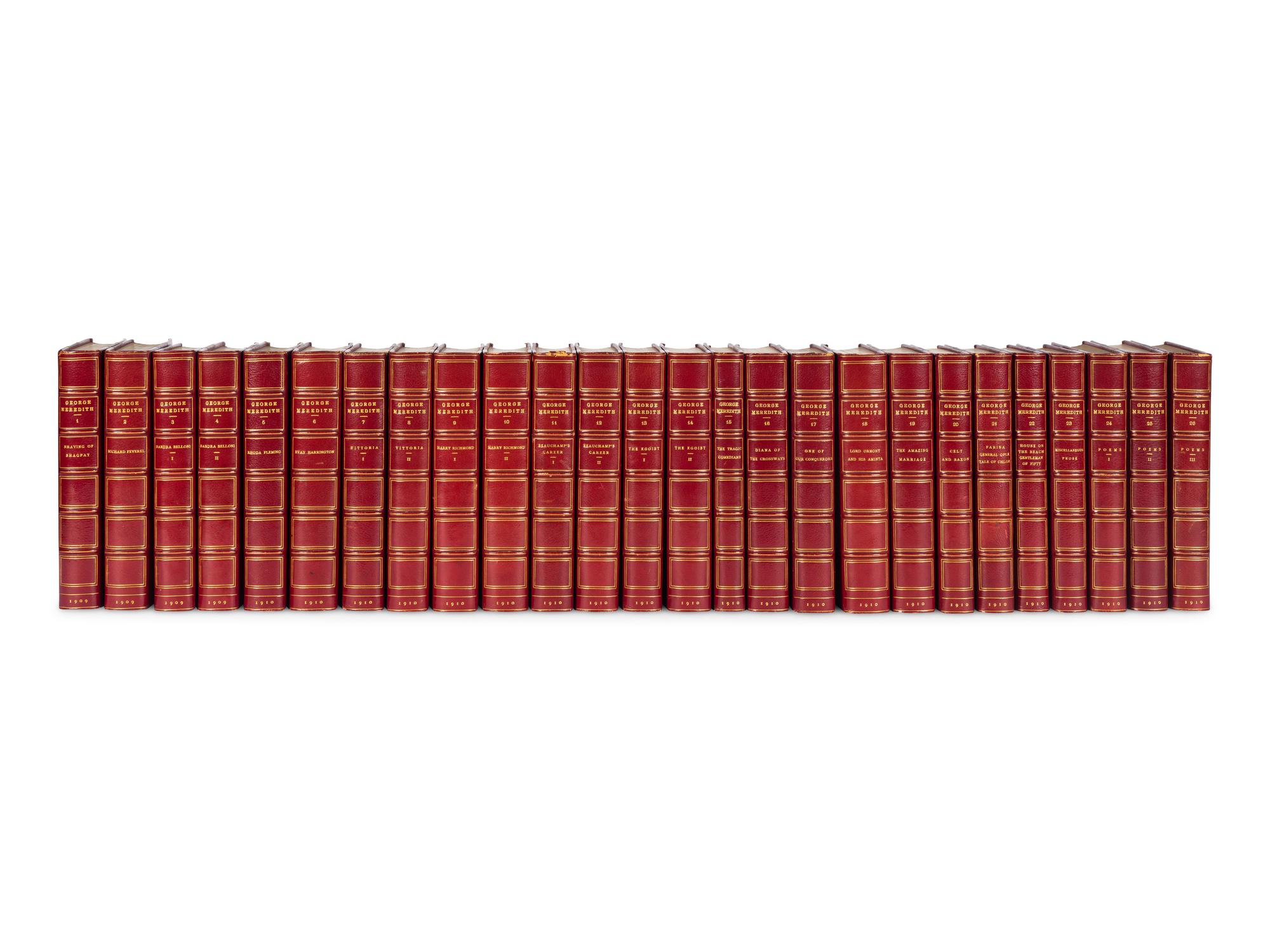 [BINDINGS]. A group of 126 volumes, most in fine full, half, or quarter leather bindings, including works relating to American and European lectures, literature and poetry.