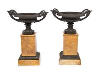 A Pair of Louis Phillipe Bronze and Sienna Marble Cassolettes