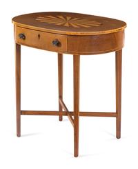 A George III Style Mahogany, Satinwood and Marquetry Work Table