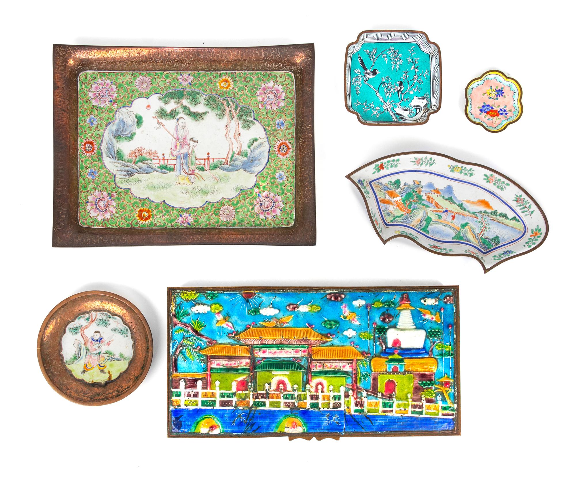 Fourteen Chinese Canton Enamel on Metal Wares