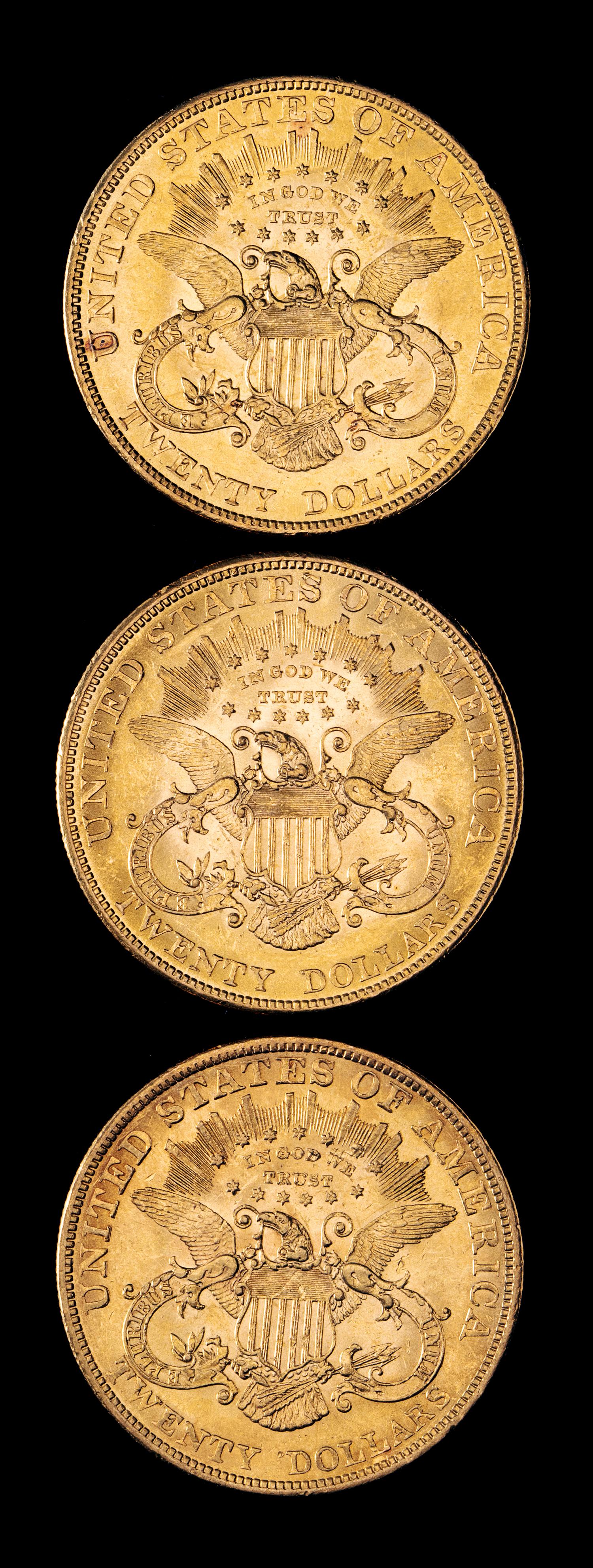 Three United States 1904 Liberty Head $20 Gold Coins