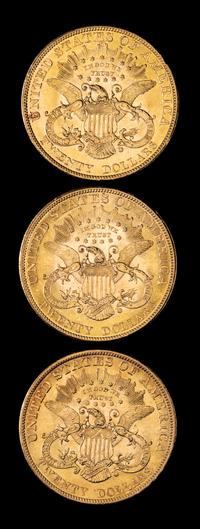 Three United States 1904 Liberty Head $20 Gold Coins