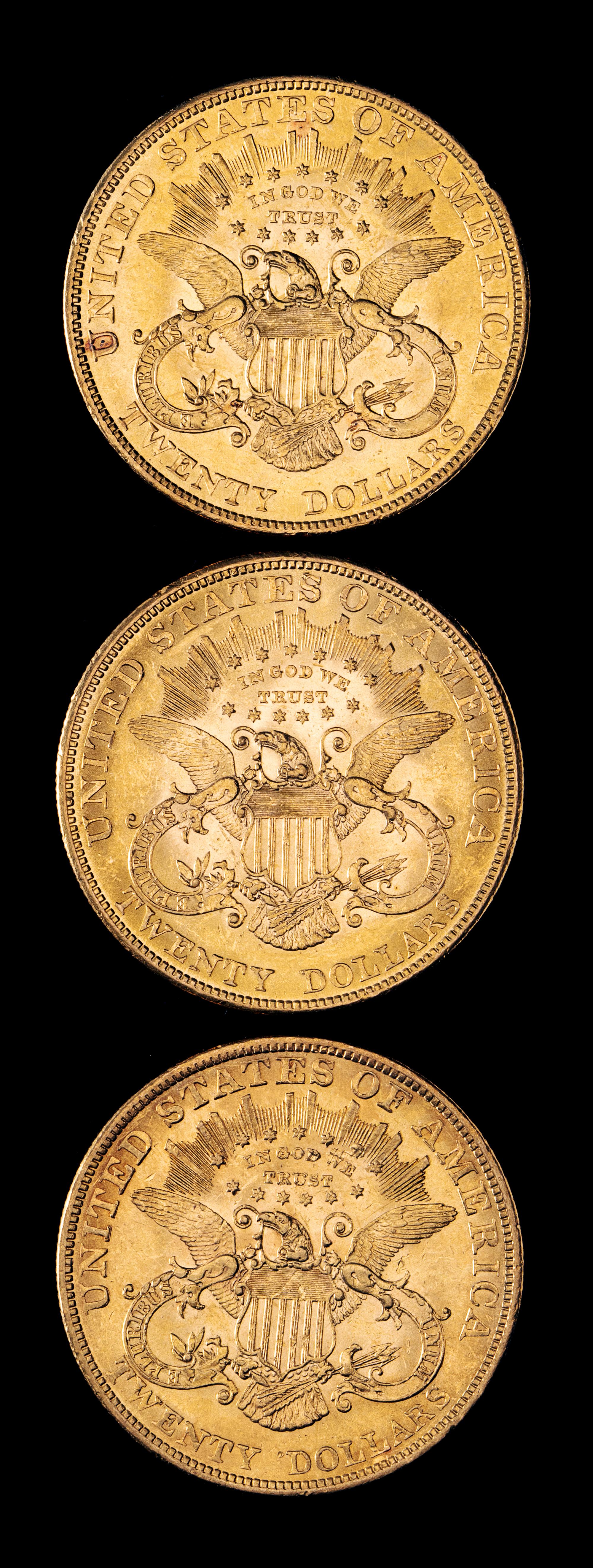Three United States 1904 Liberty Head $20 Gold Coins
