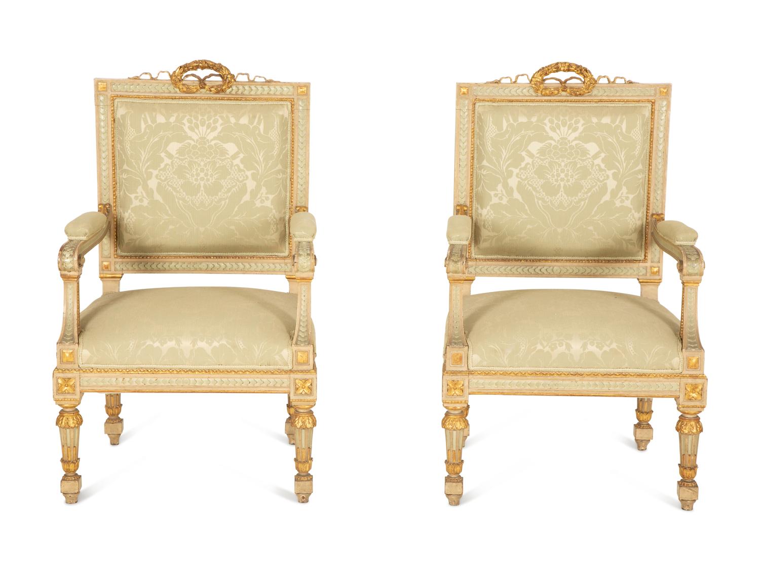 A Six-Piece Louis XIV Style Painted and Parcel Gilt Parlor Suite — 19th/20th Century