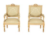 A Six-Piece Louis XIV Style Painted and Parcel Gilt Parlor Suite — 19th/20th Century