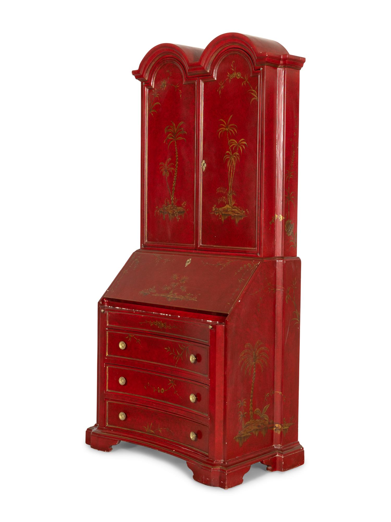 A Queen Anne Style Red-Japanned Bureau Cabinet