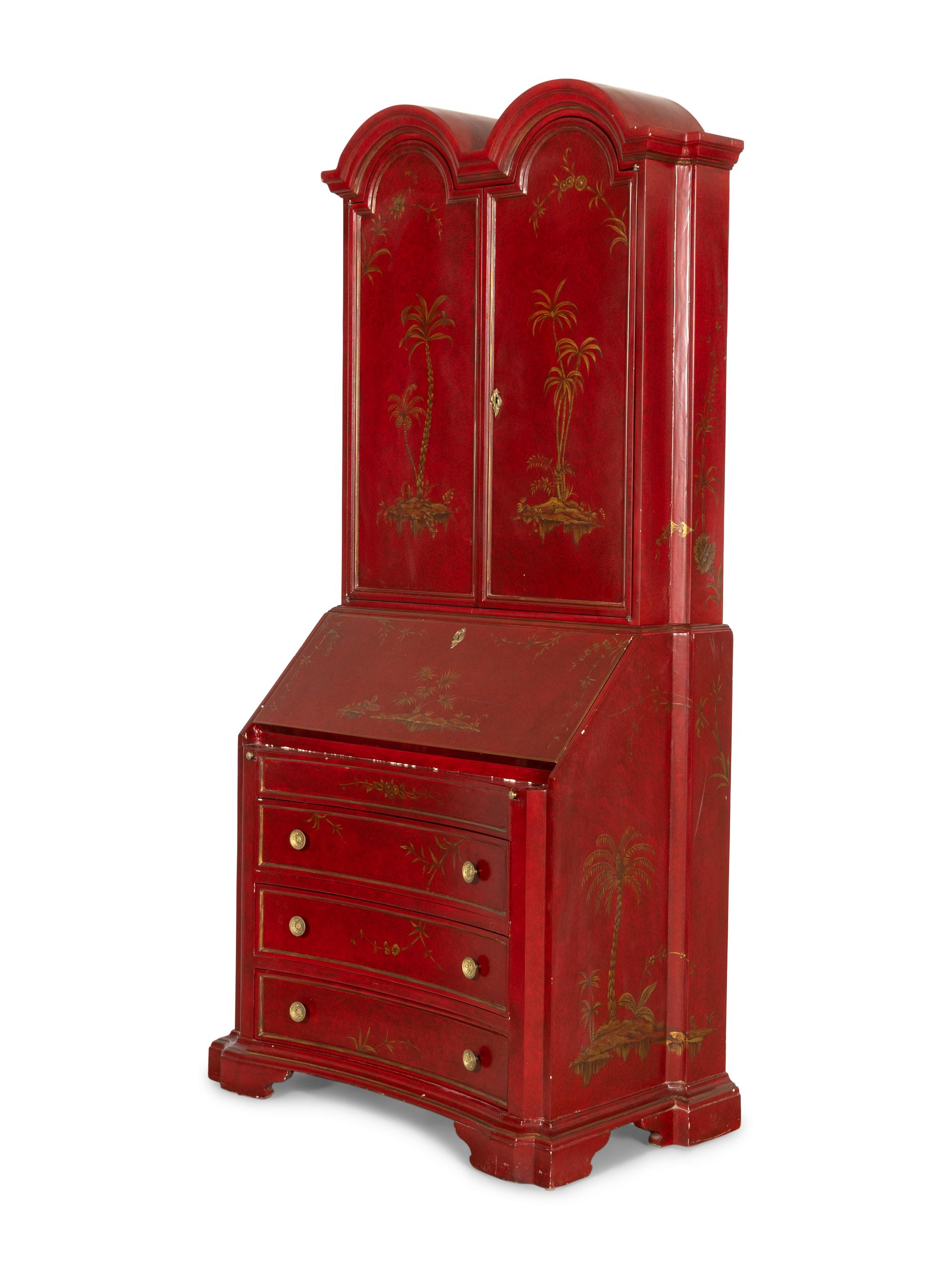 A Queen Anne Style Red-Japanned Bureau Cabinet