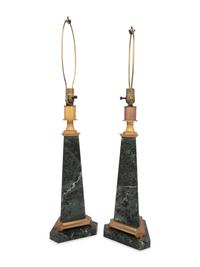 A Pair of Neoclassical Style Gilt Bronze and Marble Table Lamps